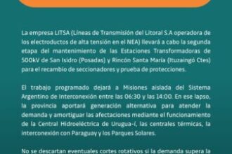 Mantenimiento energético en San Isidro este domingo