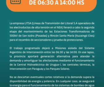 Mantenimiento energético en San Isidro este domingo